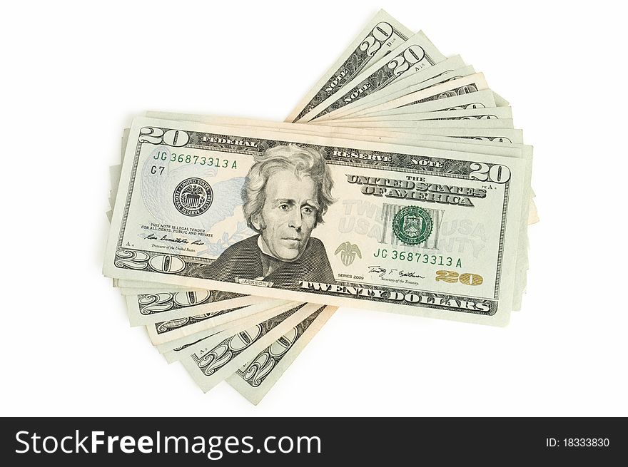 Heap of dollars isolated on white