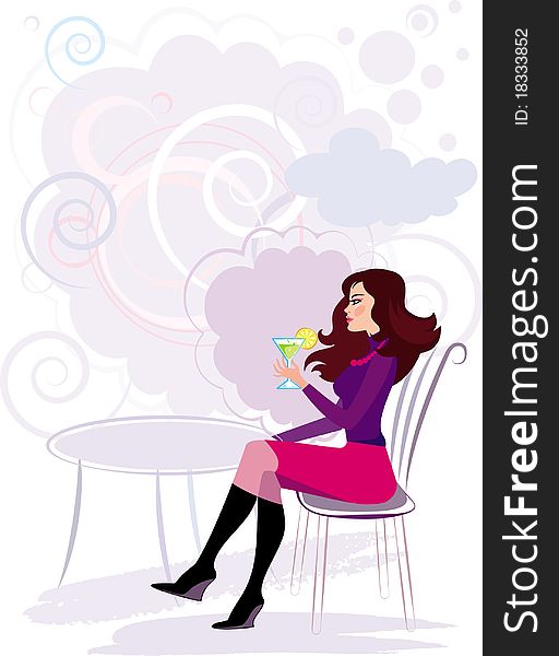 Illustration of girl in cafe