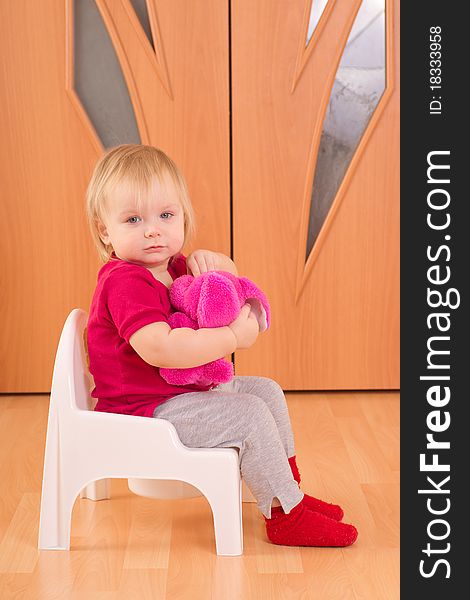 Adorable Baby Sit On Toilet Chair With Toy