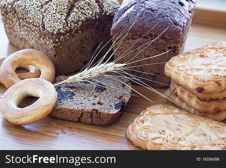 Some kinds of bread, biscuits and bagels with wheat. Some kinds of bread, biscuits and bagels with wheat