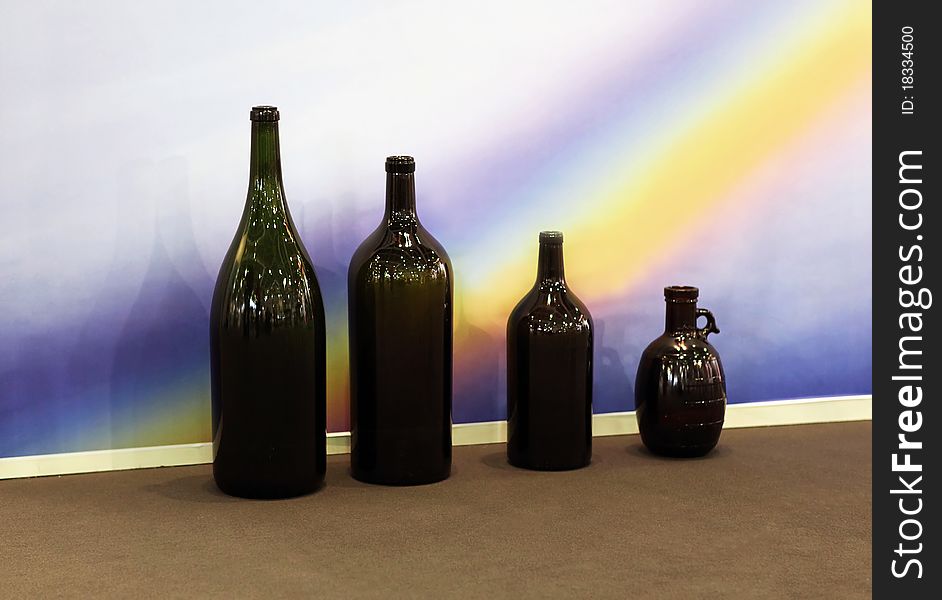 Wine bottles from dark glass of different volume and the form