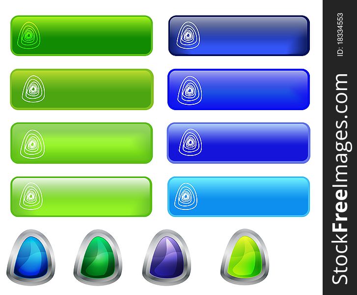Set of green and blue buttons