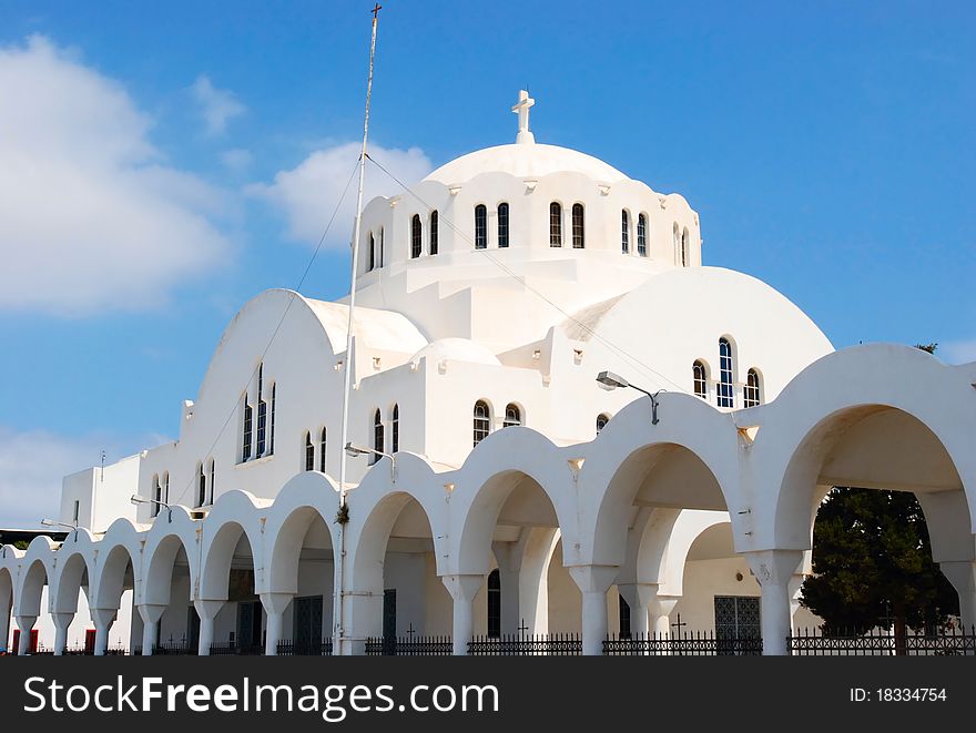 Greece white church with the blue sky