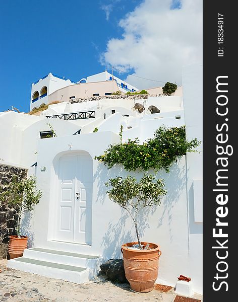 Santorini village with the blue sky