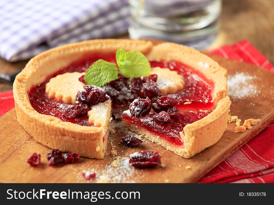 Jelly tart on a cutting board