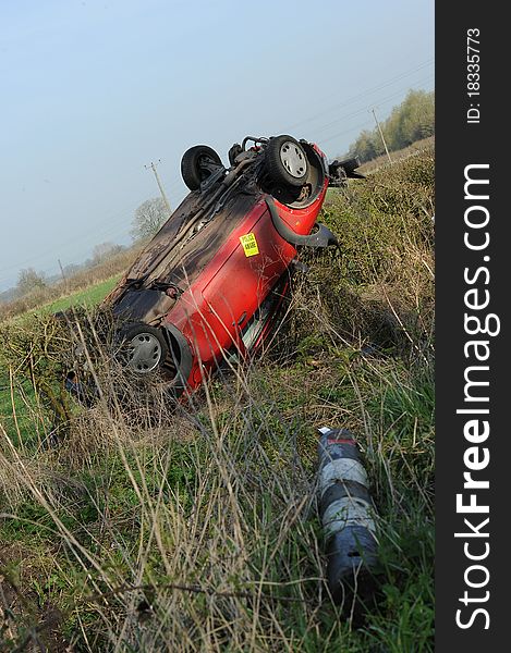 An overturned car after an accident