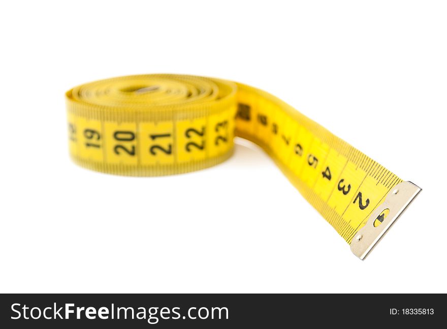 Measuring tape on white background