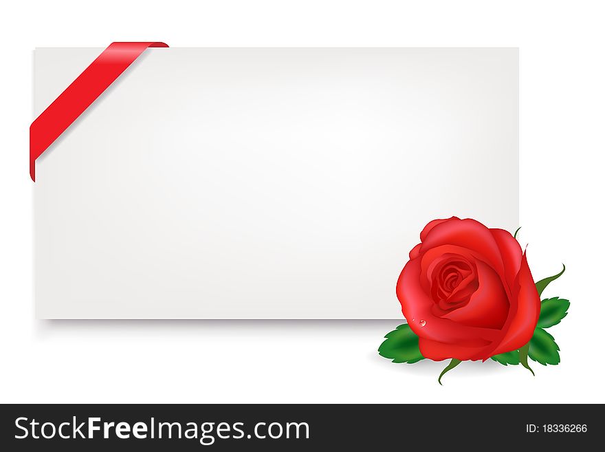 Blank Gift Tag With Rose, Isolated On White Background, Vector Illustration