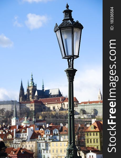Decorative iron lamp post in front of Prague Castle. Decorative iron lamp post in front of Prague Castle.