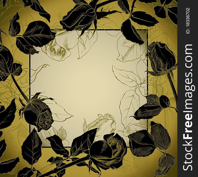 Black roses frame, vector illustration