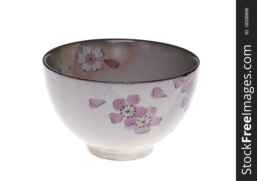 Small Asian Bowl with Floral Pattern Isolated on White with a Clipping Path.