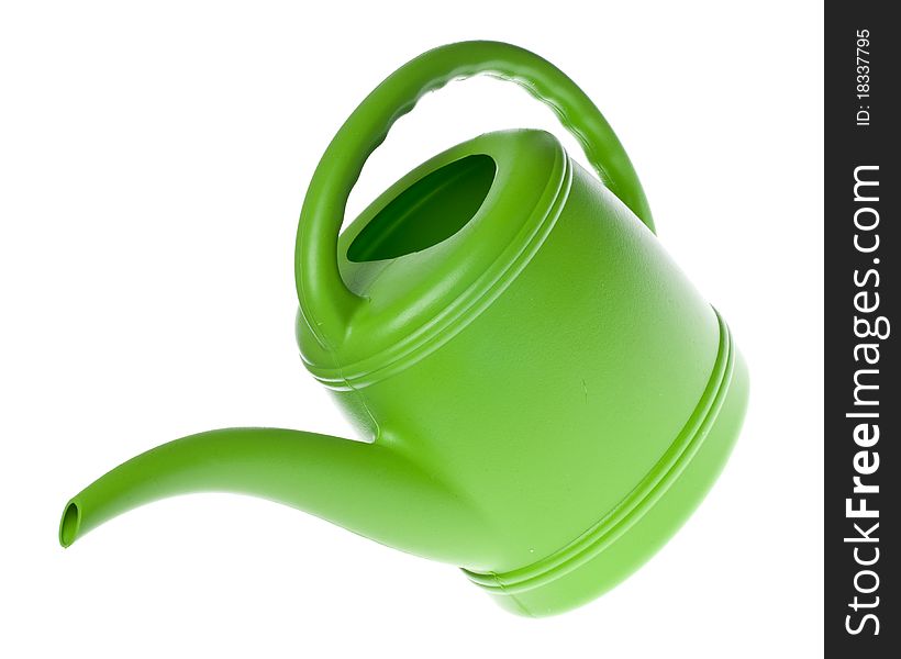 Green Plastic Watering Can Isolated on White with a Clipping Path.