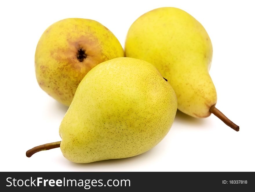 Two ripe pears on a white background