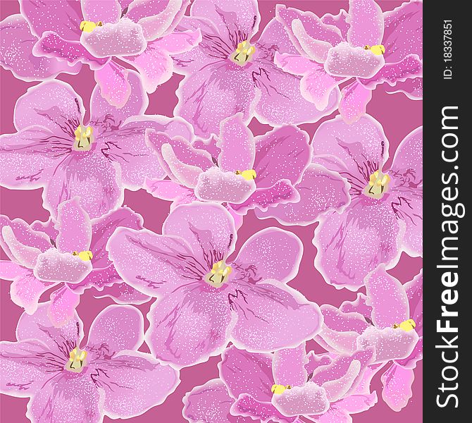 The texture of pink pansies. Vector background of violets.