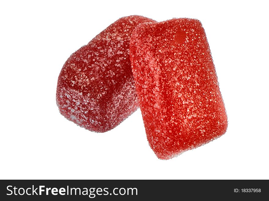 Two red jelly assorted sweets as a candies for children. Two red jelly assorted sweets as a candies for children