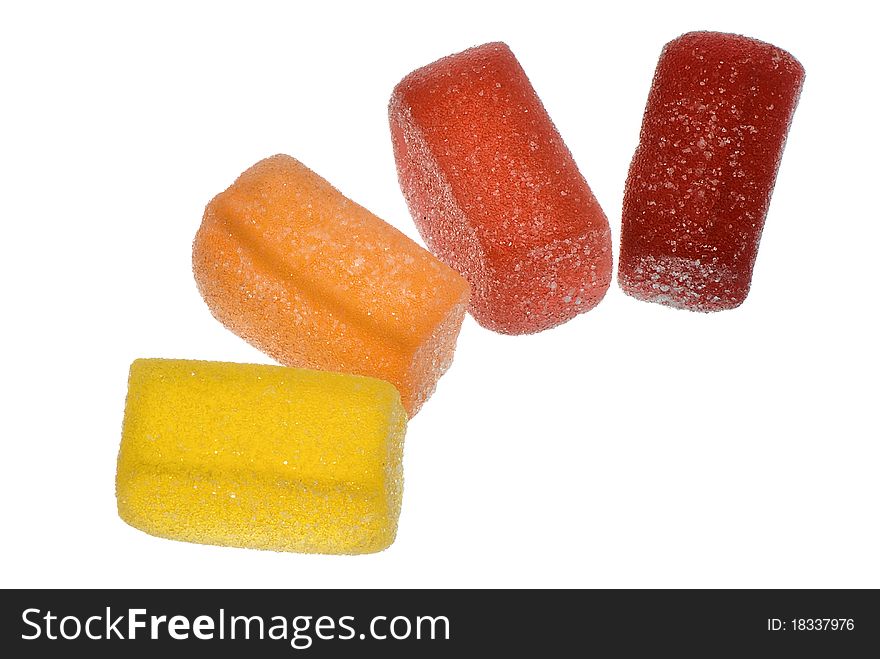Four colored jelly assorted sweets as a candies for children. Four colored jelly assorted sweets as a candies for children