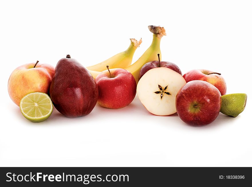 Apples, pears, bananas isolated on white background. Apples, pears, bananas isolated on white background