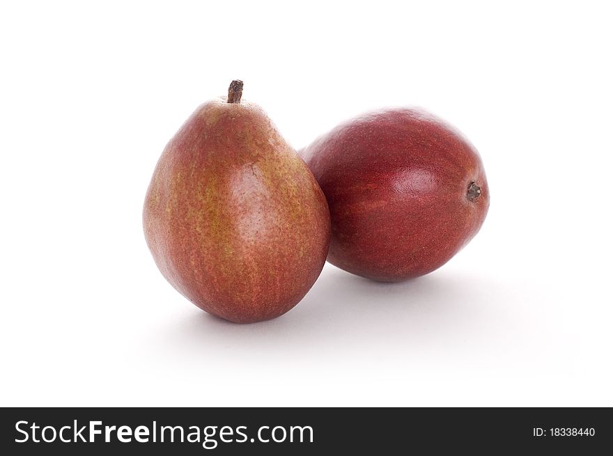 Two red pears isolated on white background