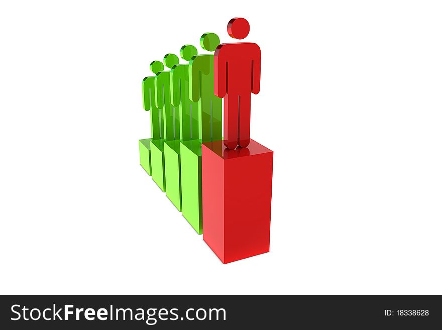 Leadership concept with red and green character