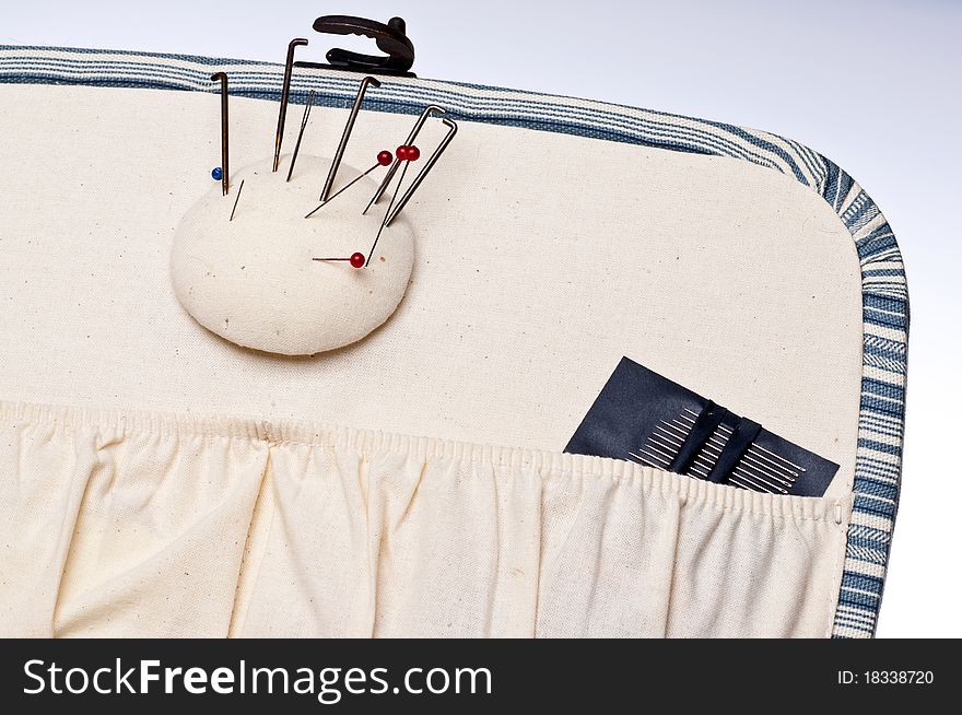 Inside of Sewing Basket Showing Felting and Traditional Needles.