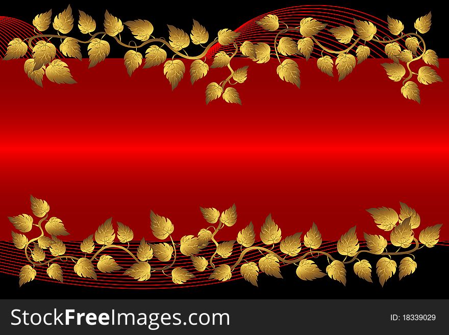 Gold leaves and red banner on the black. Gold leaves and red banner on the black.