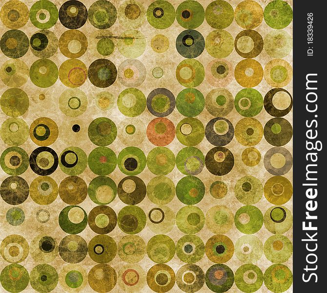 An abstract grungy image of cicles with nested circles in green tones. An abstract grungy image of cicles with nested circles in green tones