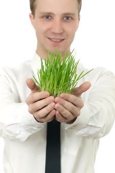 Man Holding A Small Plant Stock Image Man Holding A Small Plant Stock Image