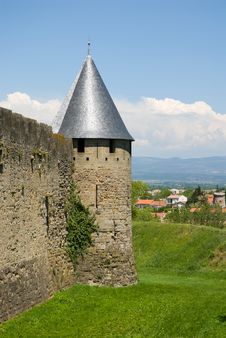 Tower And Moat Of Carcassonne Chateau Stock Image