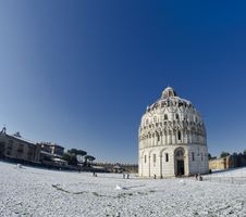 Piazza Dei Miracoli In Pisa After A Snowstorm Royalty Free Stock Photo