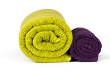 Rolled Up Green And Violet Towels Royalty Free Stock Photography Rolled Up Green And Violet Towels Royalty Free Stock Photography