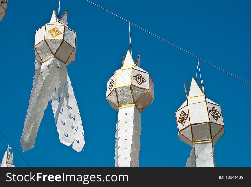 White color thai lantern in nice dark blue sky