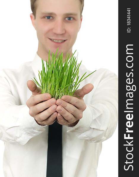 Man holding a small plant