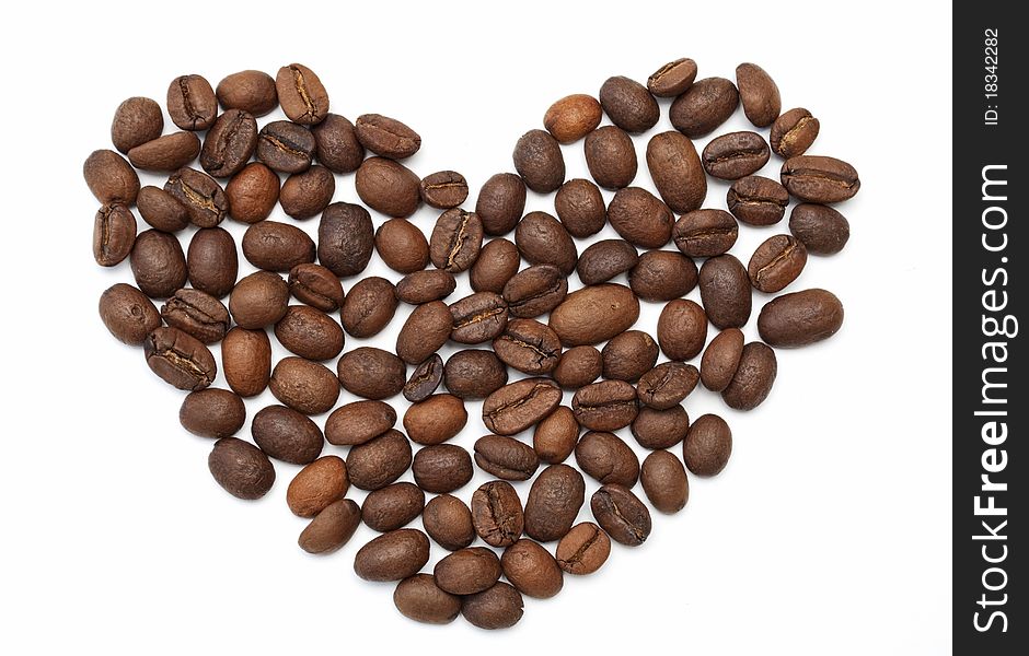 Heart made of roasted coffee beans