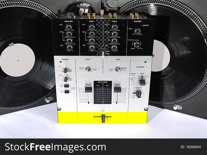 Professional audio equipment usefull for top-class hip-hop DJ shot on white background. Professional audio equipment usefull for top-class hip-hop DJ shot on white background