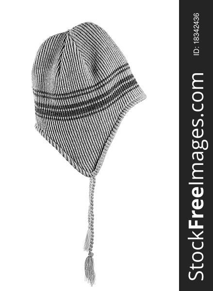 Grey winter hat isolated on white background.