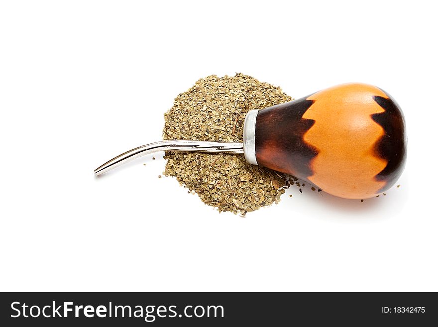 Calabash with yerba mate isolated on white background. Calabash with yerba mate isolated on white background.