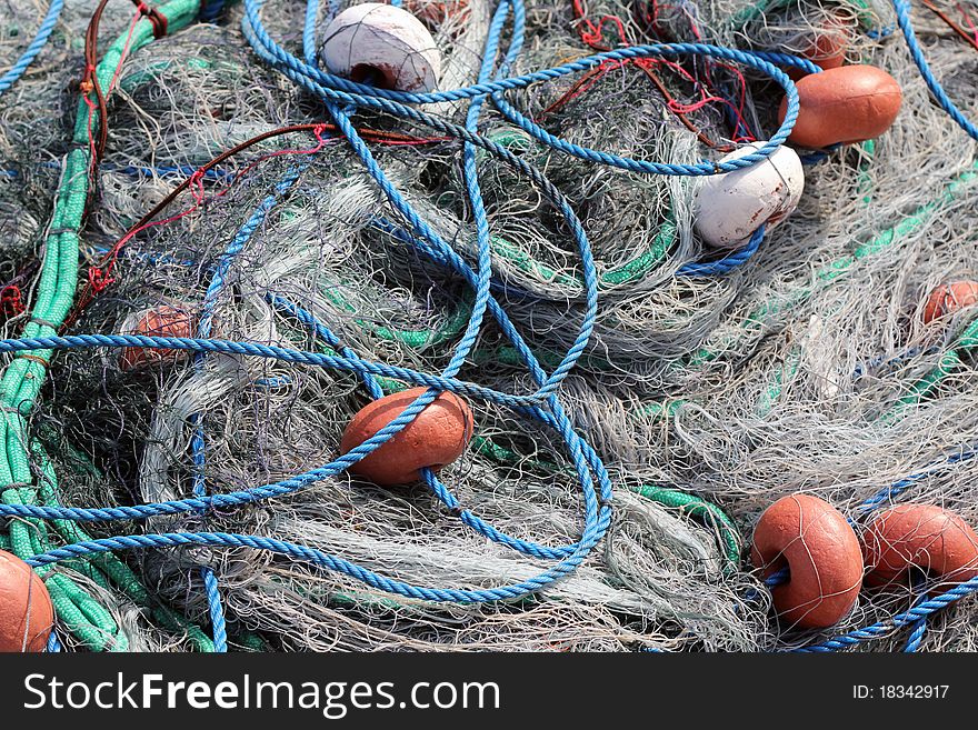 Full frame image of fishing nets and rope