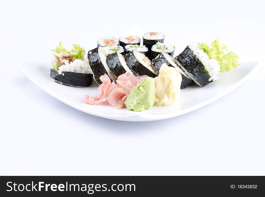 Sushi dish on a white plate