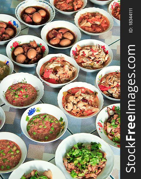Many type of thai food that prepare for party