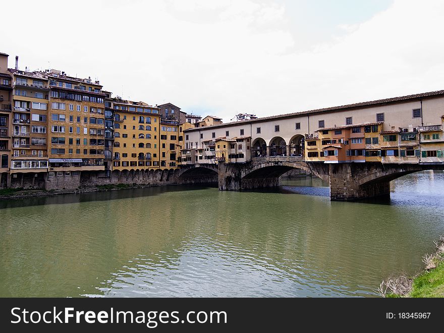 Side view of Ponte Vecchio in Florence, Italy. Side view of Ponte Vecchio in Florence, Italy