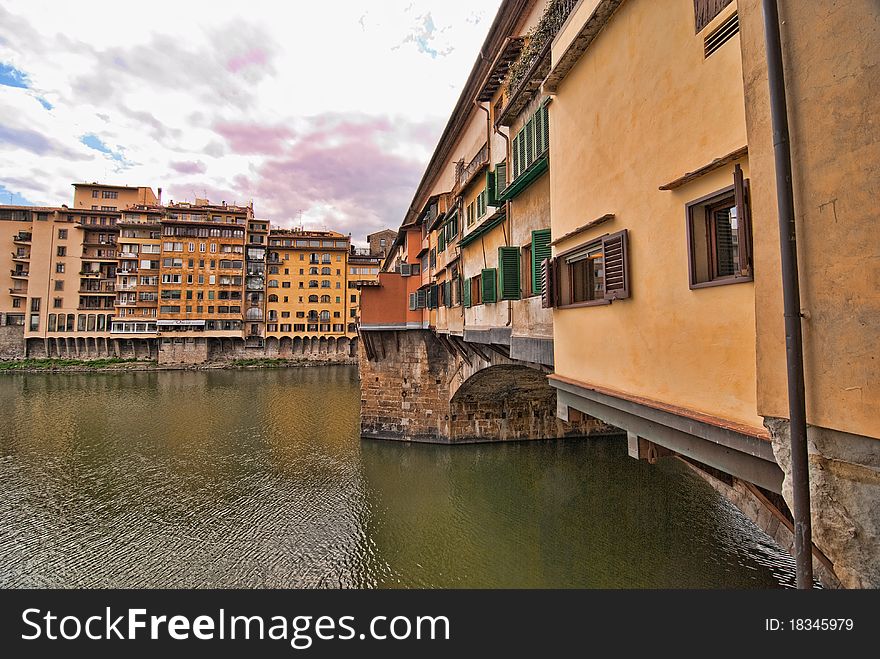 Side view of Ponte Vecchio in Florence, Italy. Side view of Ponte Vecchio in Florence, Italy