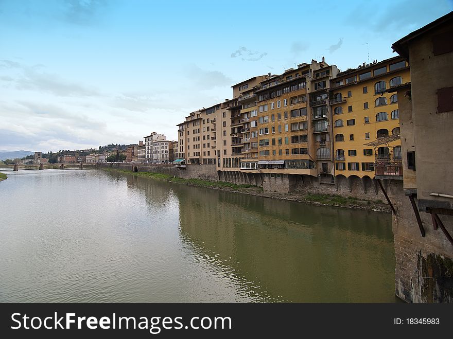 Lungarni view from Ponte Vecchio, Florence. Lungarni view from Ponte Vecchio, Florence