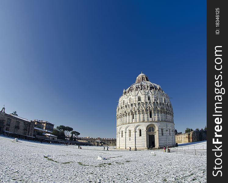 Piazza Dei Miracoli In Pisa After A Snowstorm