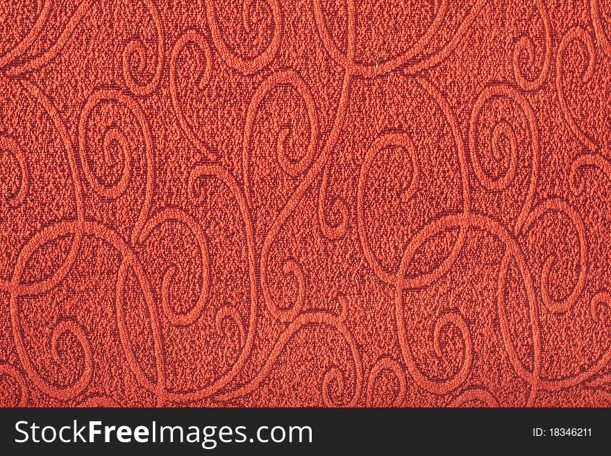 Red texture background, close-up of a buckram