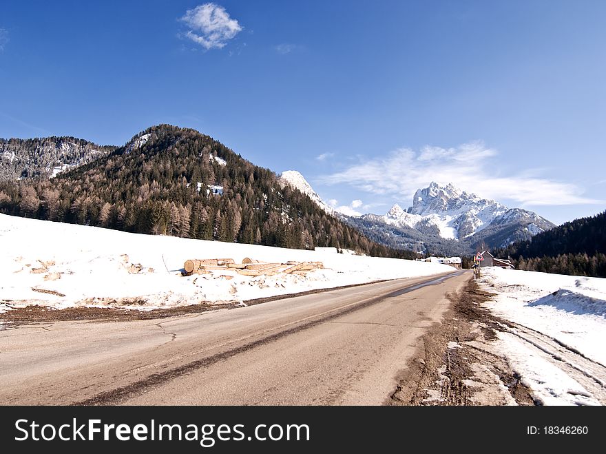 Snow On The Dolomites Mountains, Italy