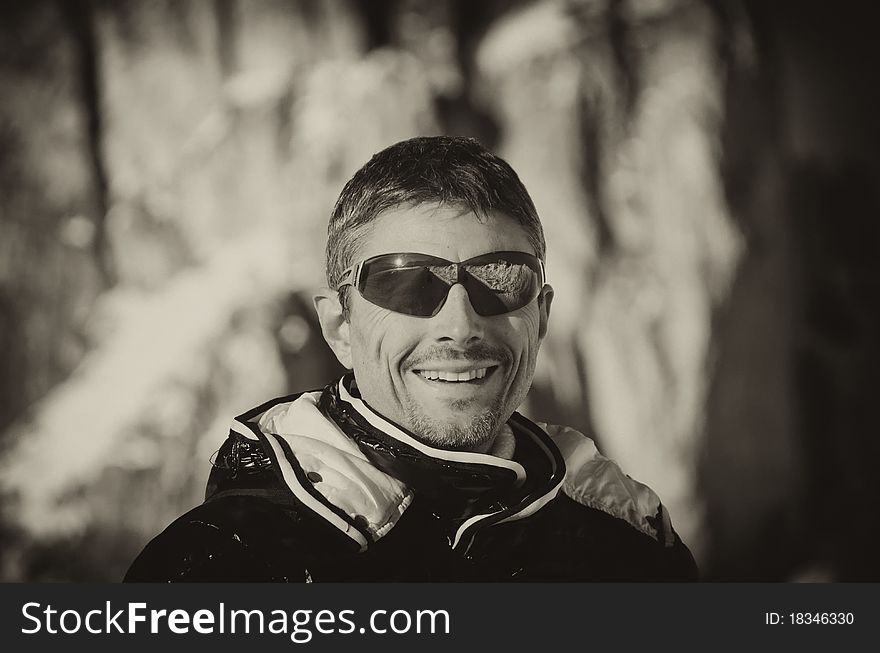 Hiker During A Winter Trip On Dolomites Mountains