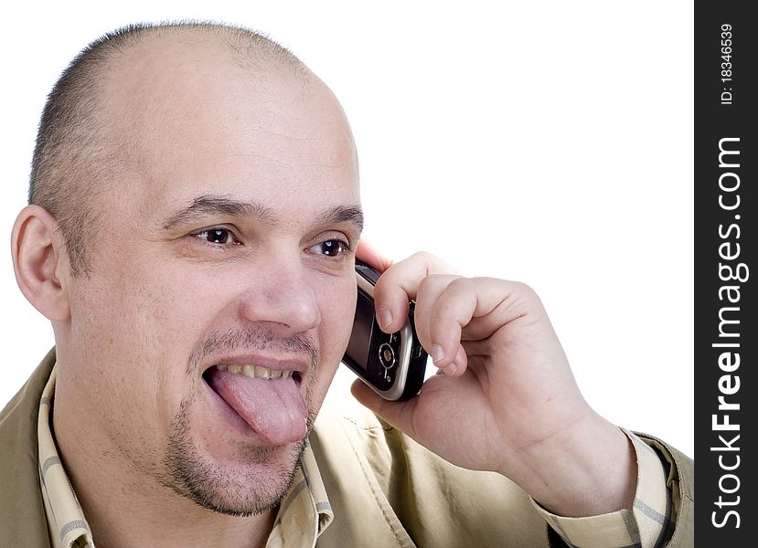 The man with phone on a white background