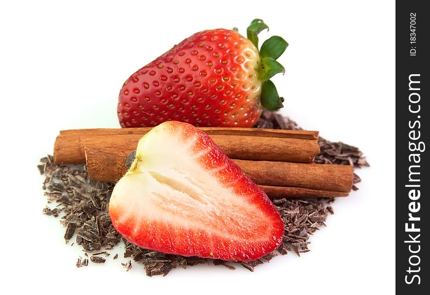 Ripe strawberry and chocolate with cinnamon
