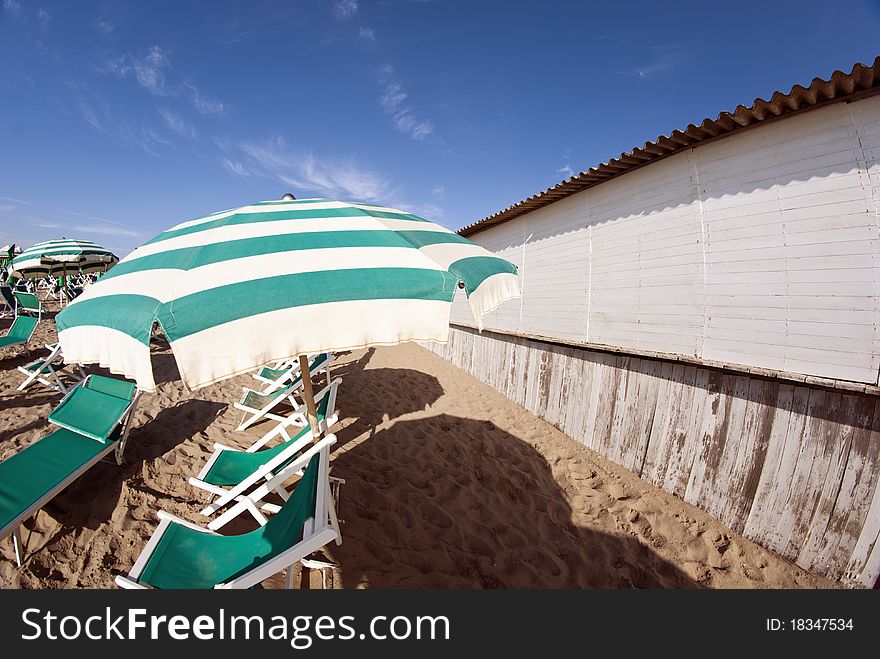 Beach Umbrellas on the Shore, Italian Coast. Beach Umbrellas on the Shore, Italian Coast