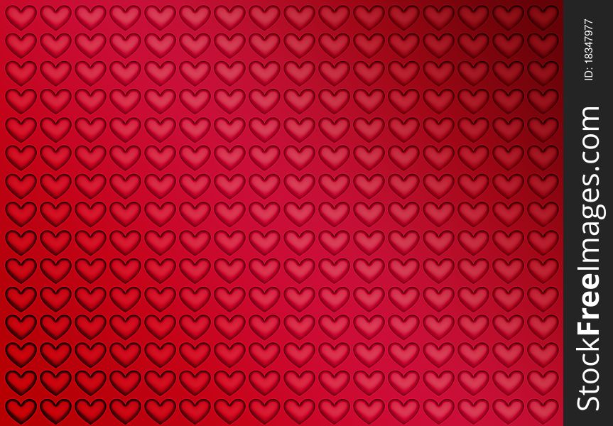 Hearts card row over red background. Illustration